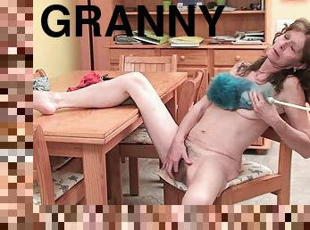 Saggy granny with hairy pussy finger fucks