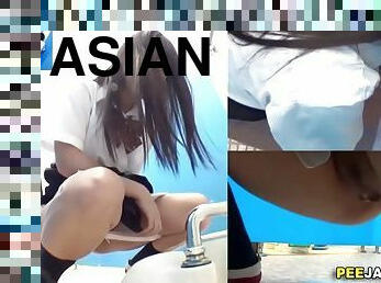 asiatique, pisser, ados, japonais, cam, voyeur, toilette, fétiche, solo, brunette