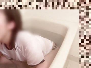 ???????????? ????????? ??????????????? Japanese Hentai Cosplay Gym Shorts Blowjob in the bathroom