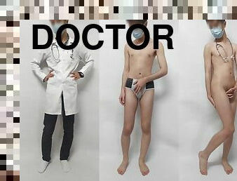 Iranian boy undressing and comparing clothed and nude body (in a doctor&#039;s uniform)