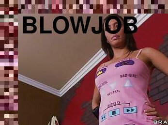 blowjob-seks-dengan-mengisap-penis, berambut-cokelat, penis, pengisapan, menggoda