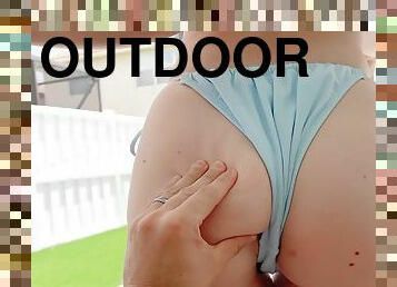 Insatiable nympho Harper Red pleases lucky dude outdoors