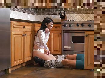 Spy cams capture teen Savannah Sixx misbehaving in the kitchen