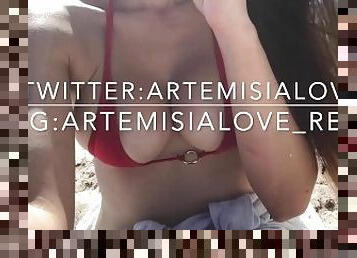 store-patter, offentlig, milf, strand, italiensk, patter, bikini