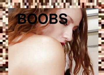 Perky boobs BJ teen POV sucks BFs cock in amateur closeup