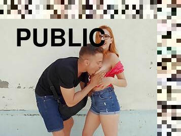 Nerdy redhead spins a lot of dick in public for supreme cam perversions