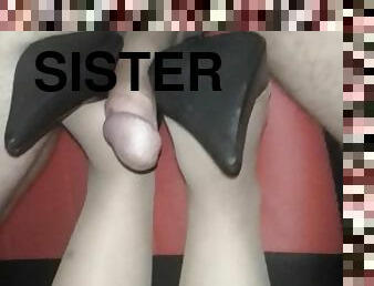 black, pieds, bas, ejaculation, sœur, fétiche, branlette-avec-les-pieds, en-nylon, jambes