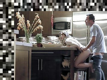 Energized step brother fucks sis in crazy modes while in the kitchen