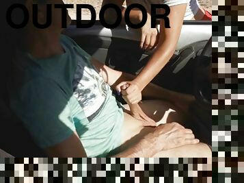 masturbation, en-plein-air, public, ejaculation-sur-le-corps, ados, latina, branlette, voiture, blonde