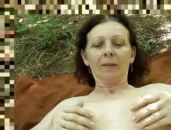 74 year old granny with a hairy pussy - POV outdoor sex with a teen
