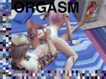 orgasm, muie, laba, blonda, animatie, hentai, 3d, tatuaj