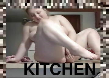 Pretty blonde chubby teen from chubbyvipclub playing on her kitchen countertop