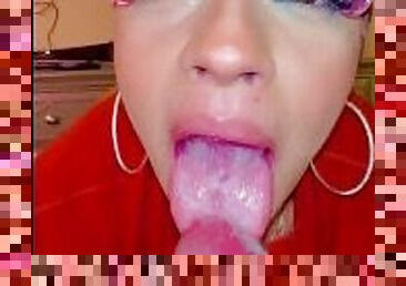 Latina gets NASTY and SLOPPY with oral creampie
