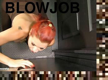 Redhead skank services a glory hole rod