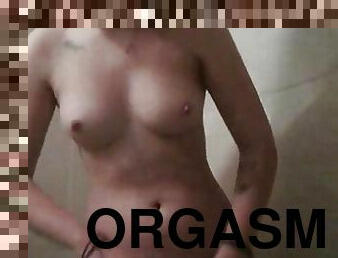 Gentle masturbation and passionate orgasm in the shower
