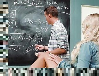 Imposing blonde teacher fucks her lucky horny student just right