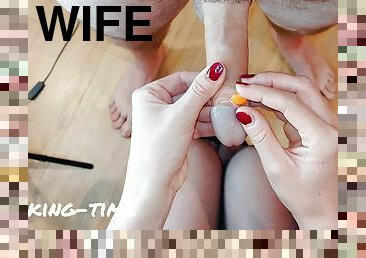 Laughing Wife Combines Food And Foreskin. FPOV. Female POV (Milking-time)