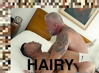 Hairy DILF Lance Charger seduces and fucks Latino stud Dean