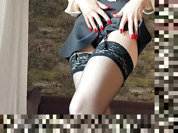 Garters and stockings under my skirt are driving you crazy!