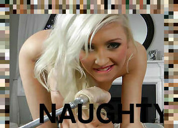 Naughty porn star plays with sex machine