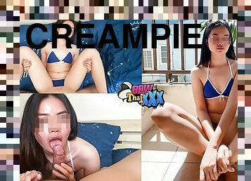 Cute Thai in Bikini &amp; tights gets a cum (Full &amp; Uncen in Fansly BbwThaixxx) 