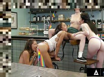 Gorgeous Alexis Tae And Evelyn Claire Have A Foursome During Coffee Shops Grand Opening P1