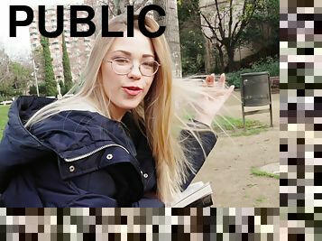 Blonde Nerd Loves Public Fucking and tit flashing - fun outdoors