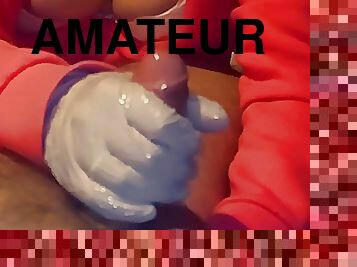 Quick handjob in latex gloves