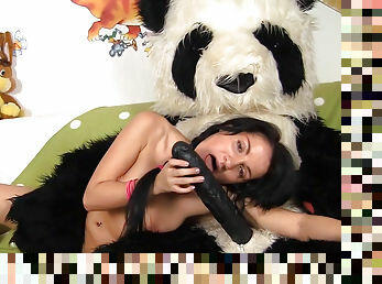 Skinny teen fucked by panda