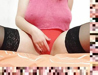 Sexy Masturbation In Red Panties And Stockings. Wet Panties - Depravedminx