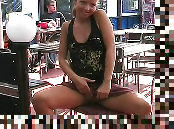 Public flashing at a restaurant with teen