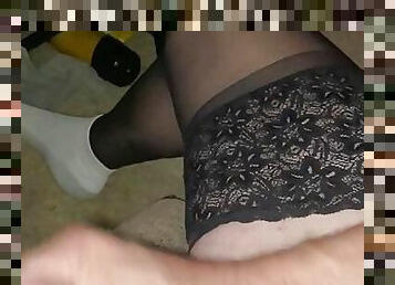 gay, travesti, bas, lingerie, américaine, solo