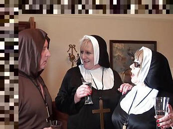 Nuns fuck with the monk in crazy threesome fetish