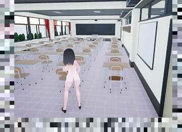 asiático, público, colegiala-schoolgirl, japonés, hentai, 3d, exhibicionista