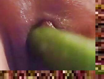 Cucumber inside pussy