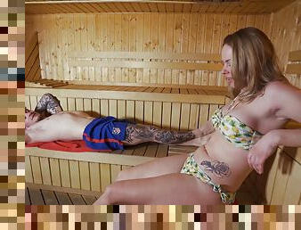 Sex at the sauna between a married woman and a young bloke