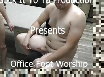 bureau-office, amateur, gay, pieds, fétiche, sucer, orteils