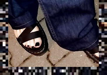 my platform sandals - night walk with black painted toes