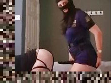Police women fuck this slut with big black strap-on