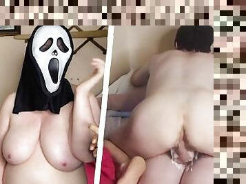 grosse, femme, amateur, anal, belle-femme-ronde, salope, sale, douleur, blanc, halloween