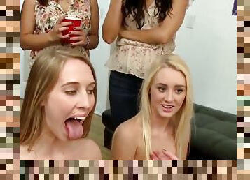 Sorority chicks get humiliated before dicks suck and lick
