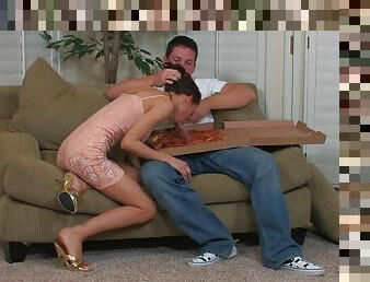 Lonely milf gets served by the pizza boy