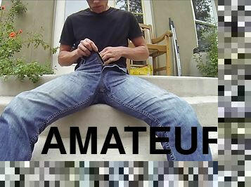 masturbation, en-plein-air, pisser, amateur, gay, musclé, jeans