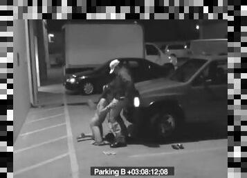 Slut sucks security guard cock in parking lot