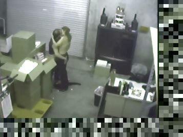 Couple blowjob in warehouse