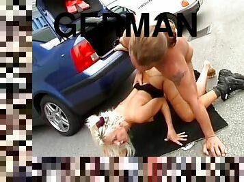 German Slut Gets Her Pierced Fucked On A Parking Lot