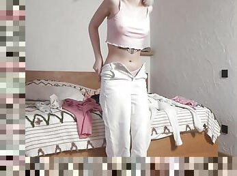 Teen looking hot as she changes clothes her bedroom
