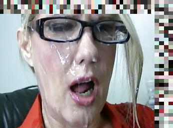 Arousing blonde with cum on her face
