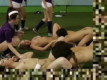 Sexy lesbian teens enjoying oral during their soccer practice