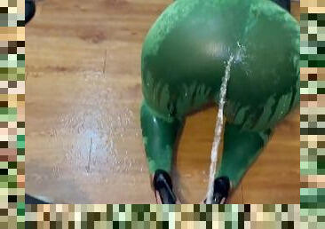 Golden Shower in Green Tights & Heels